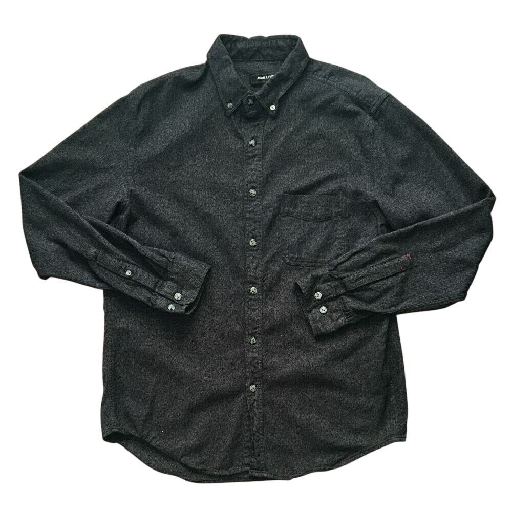Adam Levine Soft-Brushed Cotton Flannel Charcoal Gray Button-Down Shirt Large